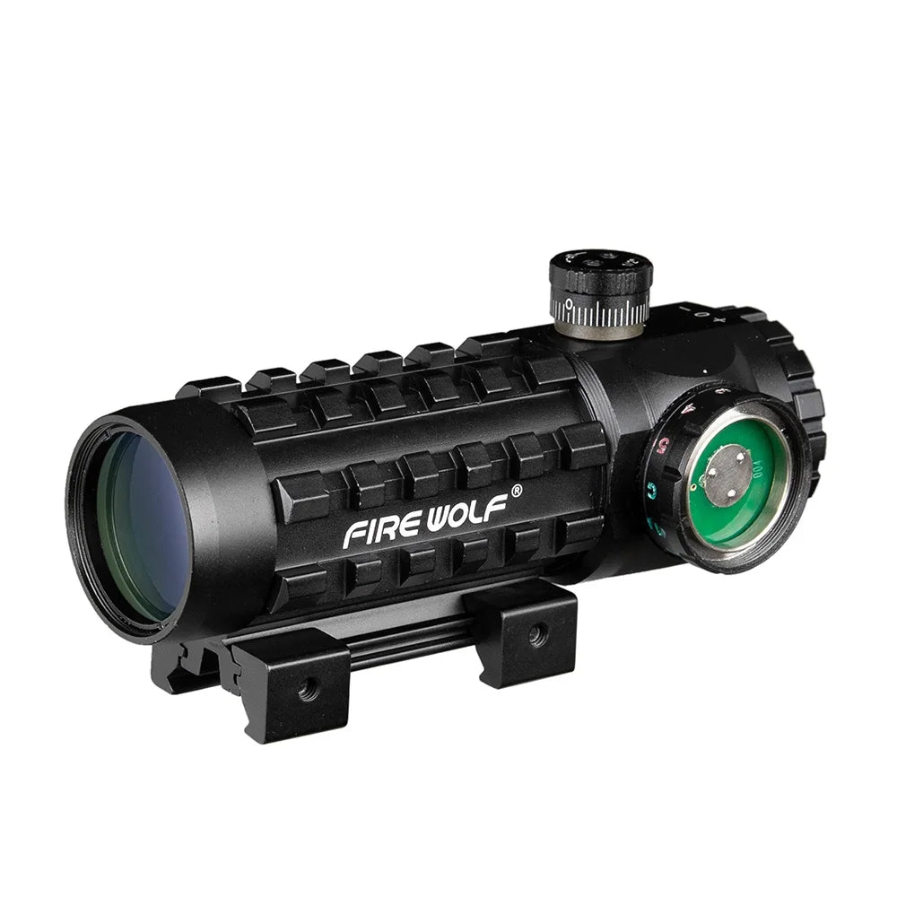 Fire Wolf 3X28 Green Red Dot Cross Sight Scope Tactical Optics Riflescope Fit 11/20mm Adjustable Rail Rifle Scopes for Hunting