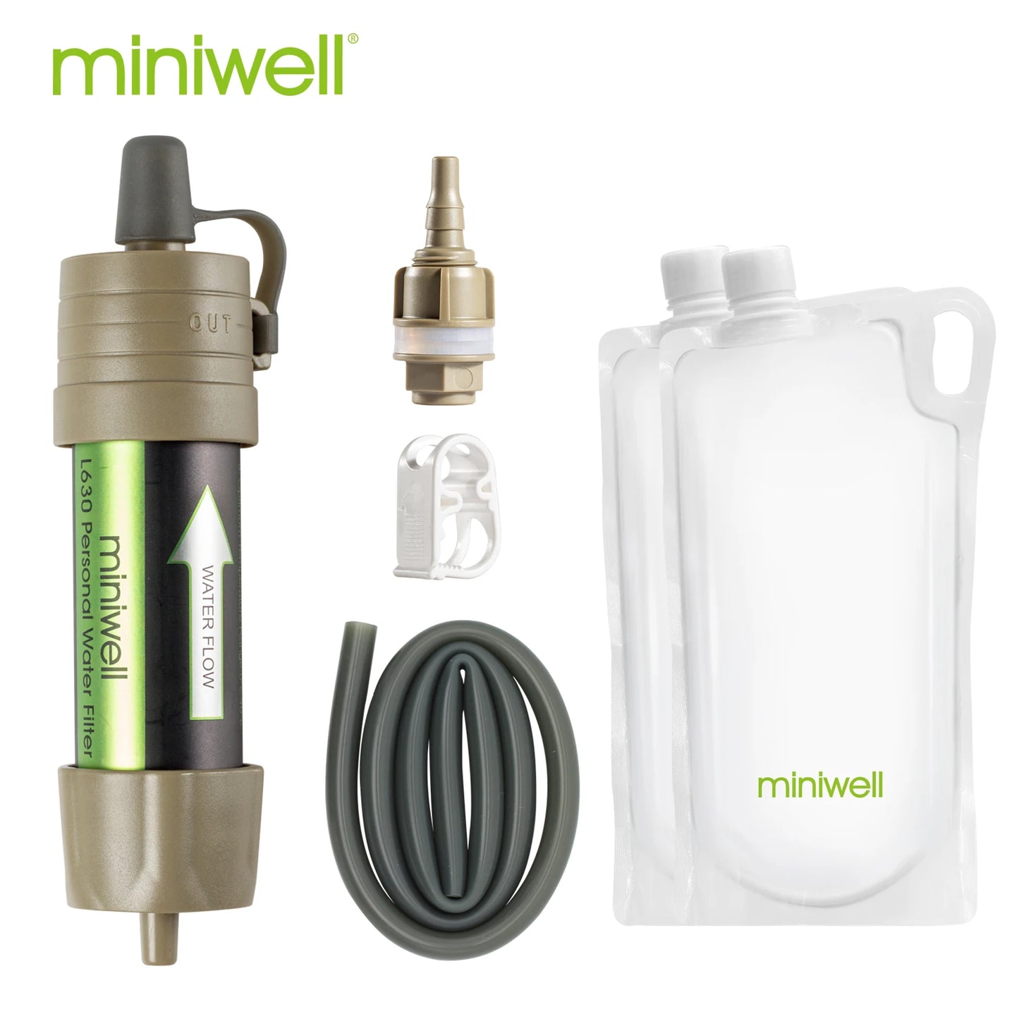 Miniwell Outdoor Gravity Water Filter System for Hiking, Camping, Survival and Travel