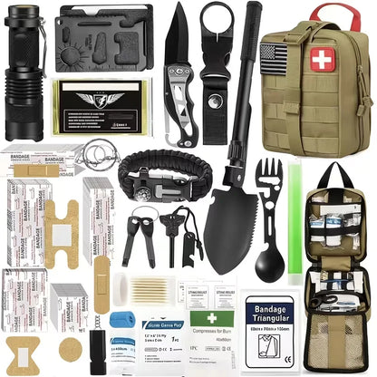 170PCS Survival Kit with Essential Gear for Hiking Camping Backpack Travel Outdoor Adventure - Trauma Kit First Aid Gift for Him Dad Christmas