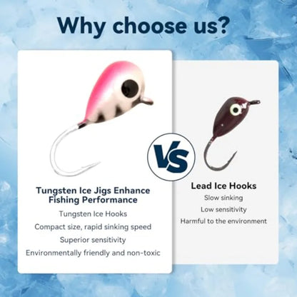Ice Fishing Jigs Kit 15/21/30/45-Piece 3.2/4/5/6mm Glow in Dark Tear Drop Lures with 2-Sided Waterproof Tackle Box for
