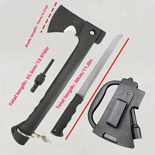 Ultimate Outdoor Survival Axe with Fire Starter - Multi-Use Tactical Camping Tool for Hiking, Emergency Tree Cutting, and Jungle