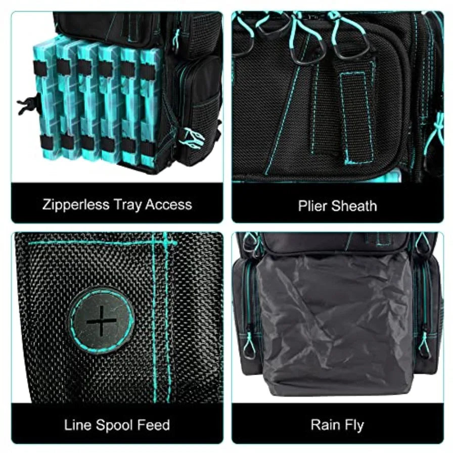 Evolution Fishing Drift Series Tackle Backpack Outdoor Rucksack with 6 Fishing Tackle Trays Heavy Duty Black Waterproof Durable
