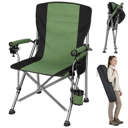 Portable Folding Fishing Chair with Rod Holder Side Pocket, Cup Holder, 150Kg Heavy Duty Outdoor Chair, Armchair for Camping