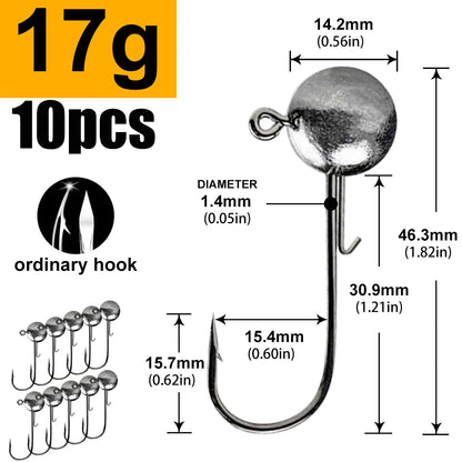 1g 2g 3g 4g -20g all size fishing jig head hook for worm soft lure bait ,round head crank jigging fishing hooks