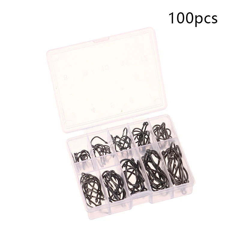100-500PCS Fishing Hooks Set High Carbon Steel Sharp Durable Barbed Fishhook Rock Fishing Equipment Gear Tackle Accessories