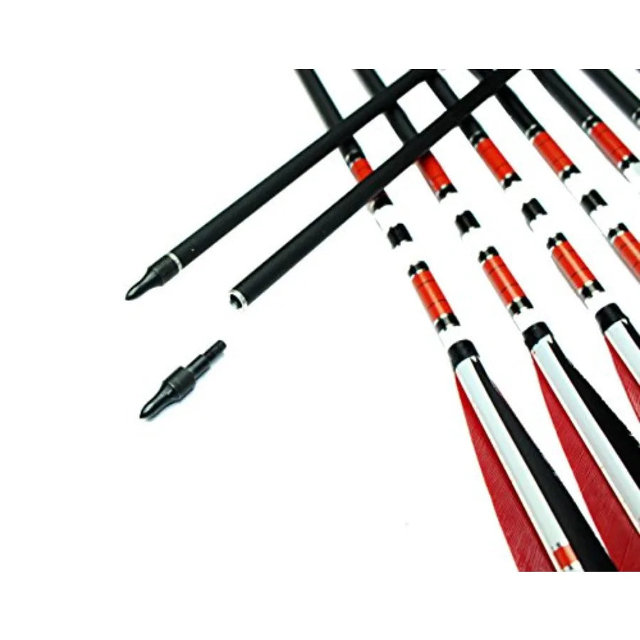 12PK 31Inch Carbon Arrows HuntingPractice Arrows with Turkey Feathers for Traditional Recurve and Compound Bows Black Durable H