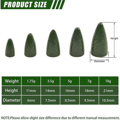 30Pcs Fishing Weights Sinkers Bullet Fishing Sinkers Worm Weights Painted Slip Sinkers for Bass Fishing Texas Rigs Carolina Rigs