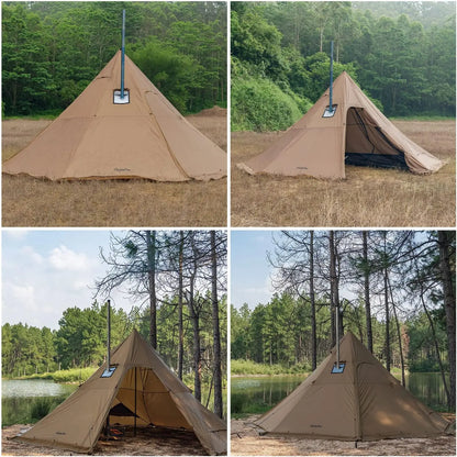 Fireproof Fabric, Green Camping Hot Tipi Tent for 4 - 8 Person, Ideal for Bushcraft, Cooking and Heating