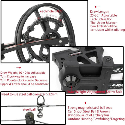 ZSHJGJR Compound Bow Dual-use for Arrows and Steel BallHunting Bows 40-70lbs Adjustable Short-Axis Compound Bow Set for Archery