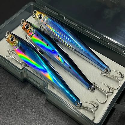 3-Pack Long Casting No-Lip Saltwater Fishing Lures, Short Lip Heavy Sinking Pencil Baits, 120mm, 47g (1.7oz), New Heavy Sinking Minnow, Long-Distance Casting Saltwater Artificial Ocean Lures