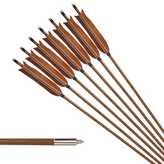 Archery Bamboo Arrows 12 Pack Practice Targeting Hunting Arrow Handmade Self Nock 6.2 Turkey Feather Fletched for Longbow Tradi