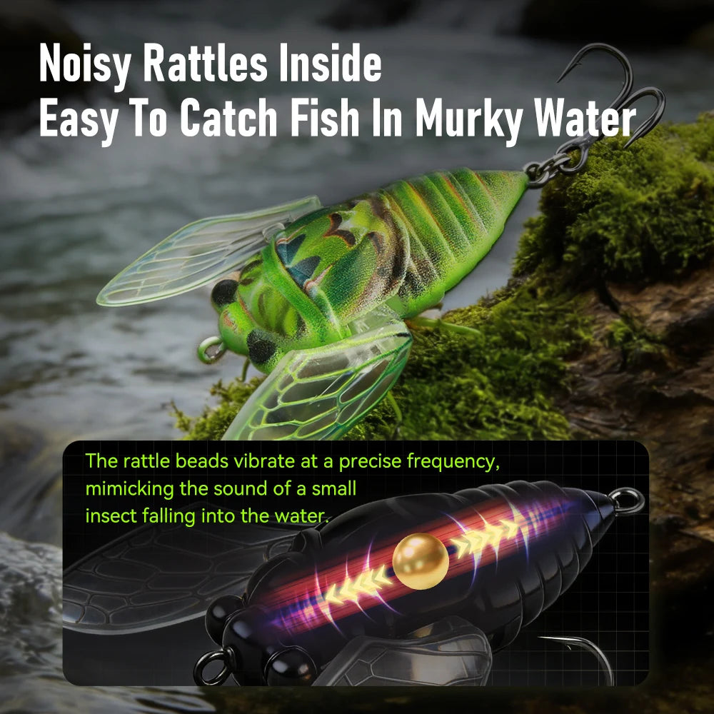 Kingdom 3Pcs Cicada Fishing Lure 2.4g 27mm Bionic Floating Artificial Hard Crankbait Bass Trout Pike Topwater Fishing