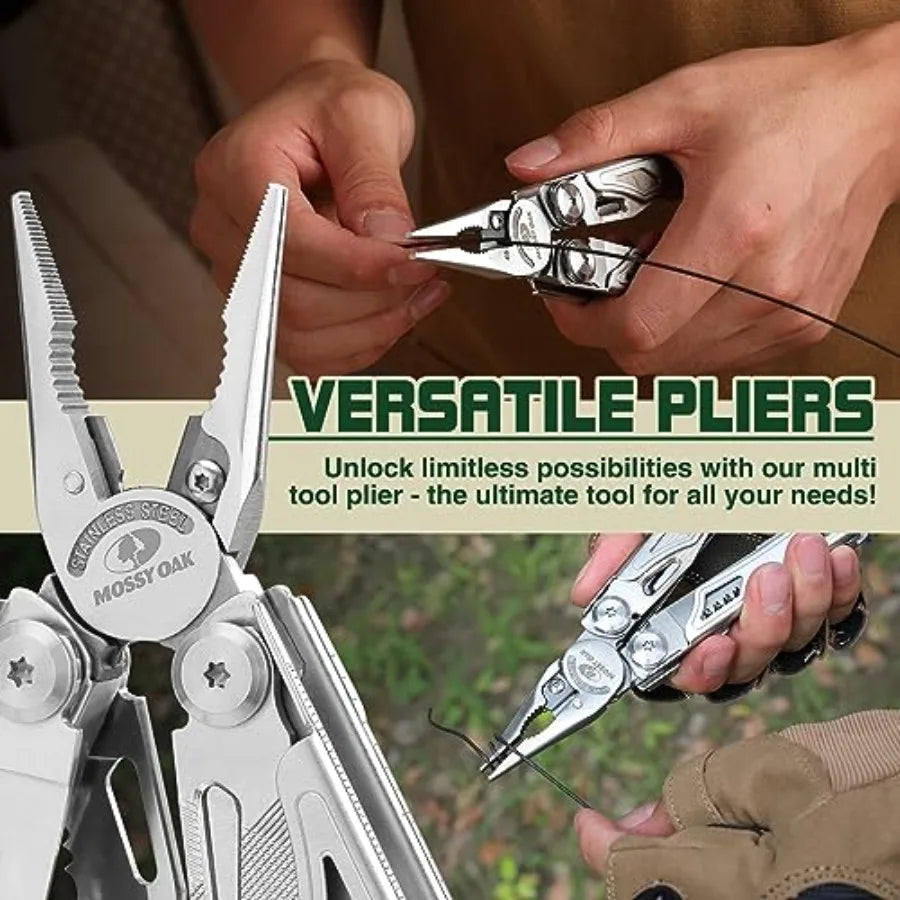 19-in-1 Stainless Steel Multitool Pliers with Self-Locking Mechanism Compact EDC Survival Tool with Durable Sheath for Outdoor