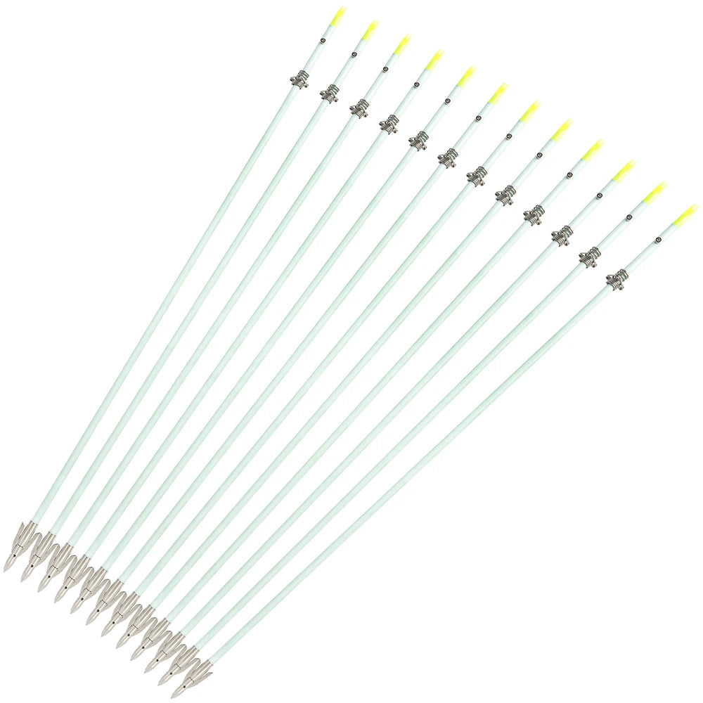 Archery Bowfishing Arrows OD 8mm Solid Fiberglass Arrow Carbon Steel Arrowhead Metal Fishings Slider  Hunting Fishing 3/6pcs