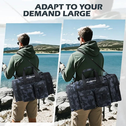 PLUSINNO Expandable Tackle Bag for Saltwater and Freshwater Fishing Water Resistant Fishing Gear Storage Solution with Multiple