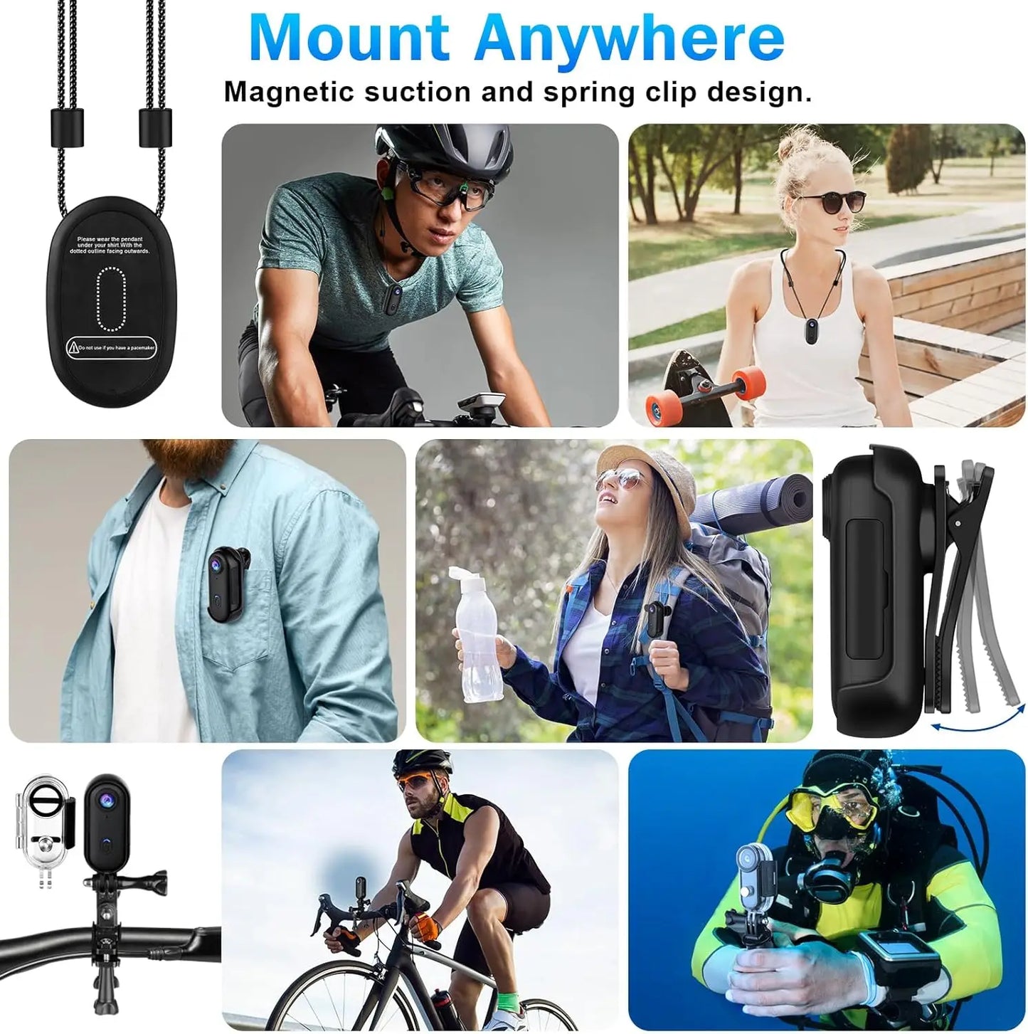 Ultra-Compact 4K Action Camera with Magnetic Mount, Waterproof Case, 150-Min Battery for Hands-Free Recording