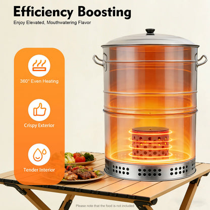 Charcoal Barbecue Grill Portable Outdoor- 360° Even Heating Stainless Steel Oil-Carbon Separation with 50 Skewers Camping/Picnic