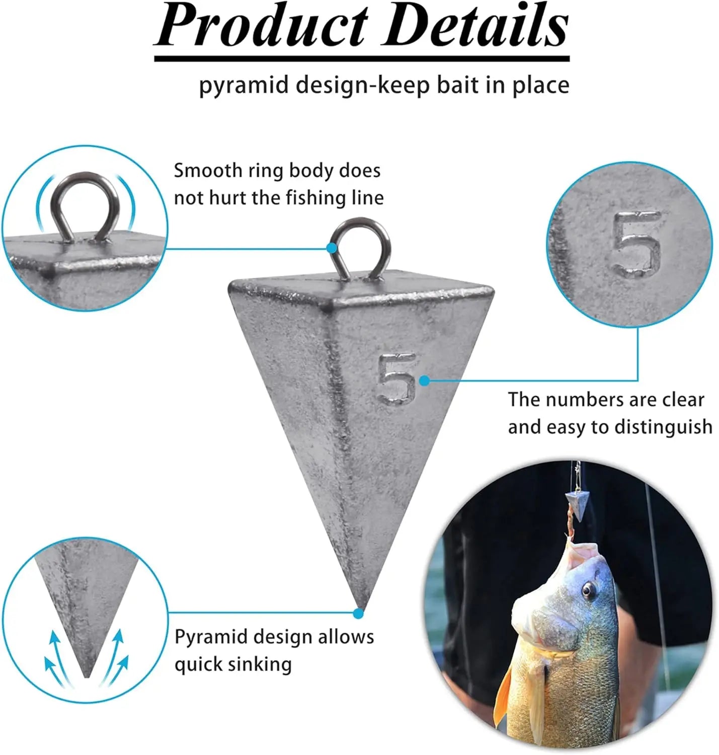 Pyramid Sinkers Fishing Weights 1oz 2oz 3oz 4oz 5oz 6oz 8oz, Saltwater Surf Fishing Sinkers for Ocean Gear, Hold Well in Waves