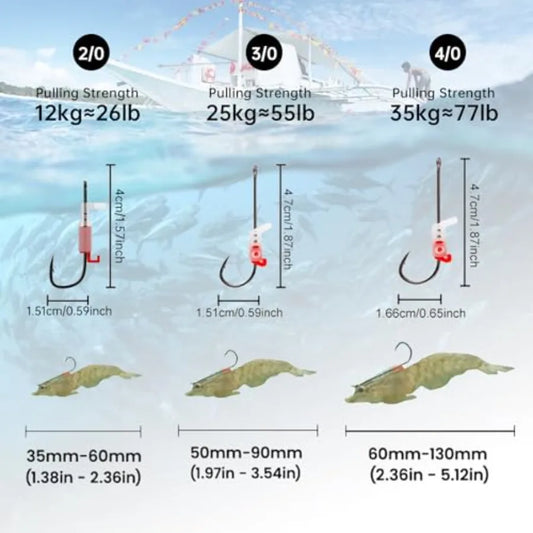 10 Pcs Luminous Live Shrimp Hooks with Night Light High Carbon Steel Barbed Saltwater Corrosion-Resistant for Freshwater Saltwa