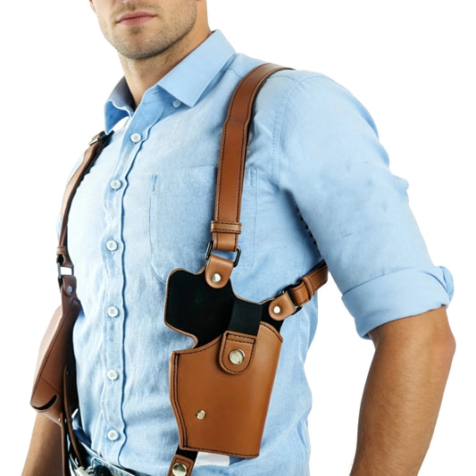 Leather Forearm Hidden Shoulder Holster with Double Mag Fit Adjustable Concealed Carry Gun Holster Fit Most Kinds of Pistols