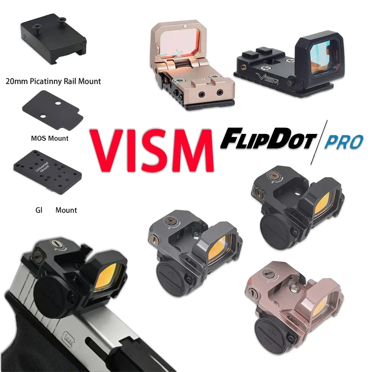 Tactical VISM PRO Flip Up Red Dot Sight Hot 20mm Rail Riflescope Collimator Sight RM Scope With GLK Rear Sight Mount