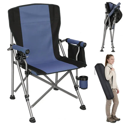 Folding Fishing Chair 150Kg Load, All‑Terrain Portable Adult Armchair with Rod Holder, Cup Holder & Side Pocket for Camping