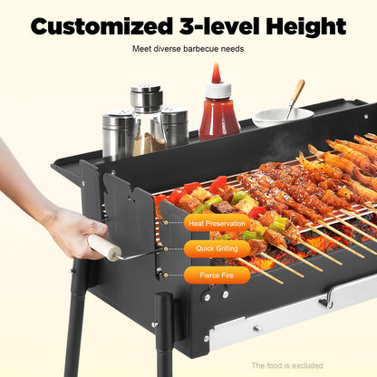70*40*23.5cm Barbecue Charcoal Grill Stainless Steel Folding Portable BBQ Tool Kits for Outdoor Cooking Camping Hiking Picnics