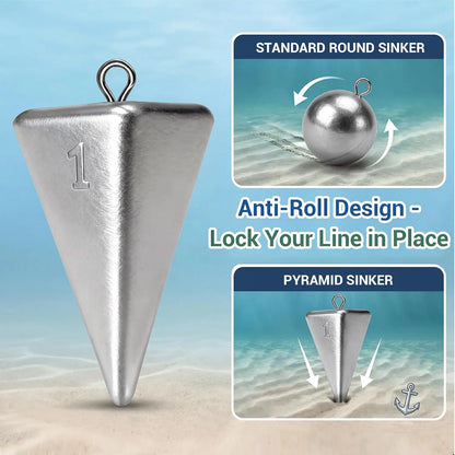 Fishing Weights Pyramid Sinkers Kit 1oz 2oz 3oz 4oz for Ocean Saltwater Surf Fishing Gear Tackle