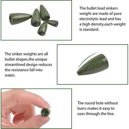 30Pcs Fishing Weights Sinkers Bullet Fishing Sinkers Worm Weights Painted Slip Sinkers for Bass Fishing Texas Rigs Carolina Rigs