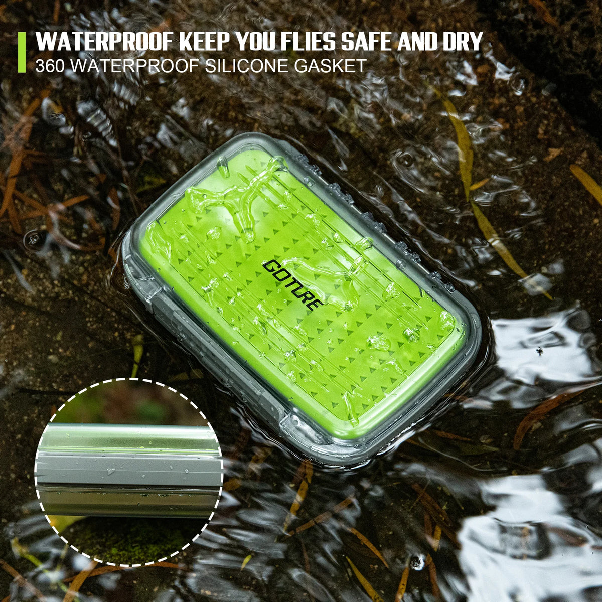 Goture Waterproof Fly Fishing Lure Bait Trout Flies Storage Box Case Container Fish Lure Bait Portable Fly Fishing Box