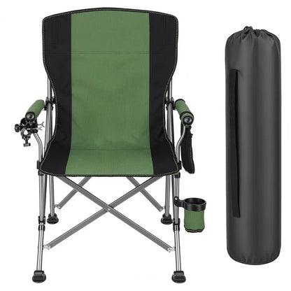 Folding Fishing Chair 150Kg Load, All‑Terrain Portable Adult Armchair with Rod Holder, Cup Holder & Side Pocket for Camping