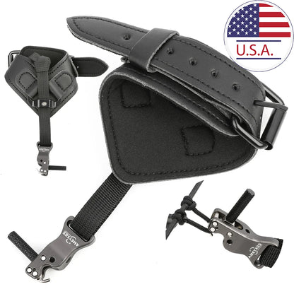 Archery Release Aids Index Finger Hook Compound Bow Hunting Wrist Strap Trigger Leather + Alloy Target Shooting Accessory