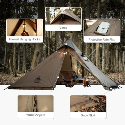 Trail Teepee Tent, Waterproof Windproof Hot Tent with Stove Jack, 2 Person Tent for Camping, Hiking, Bushcraft, Bikepacking, Tra
