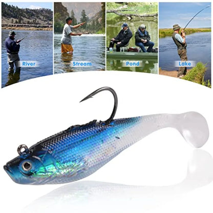 Pre-Rigged Jig Head Soft Fishing Lures, Paddle Tail Swimbaits for Bass Fishing Shad Freshwater Saltwater Fishing Trout Pike Wal