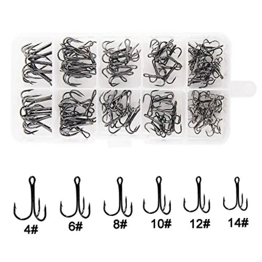 Fishing Treble Hooks Kit High Carbon Steel Treble Fishing Hooks Ring Set Strong Sharp Round Bend for Trout Bass Catfish Lures B