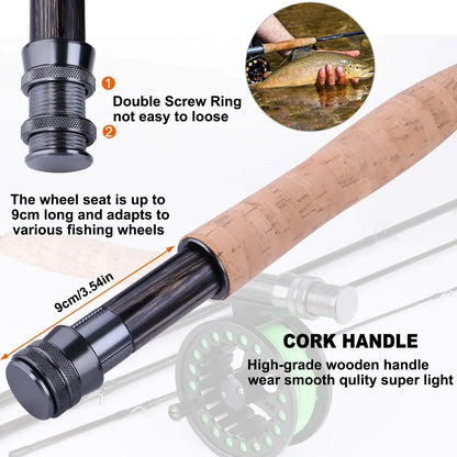 Lightweight Graphite Fly Fishing Rod and Reel Combo Starter Kit with Carrier Bag, 4-Piece Ultra-Portable Design