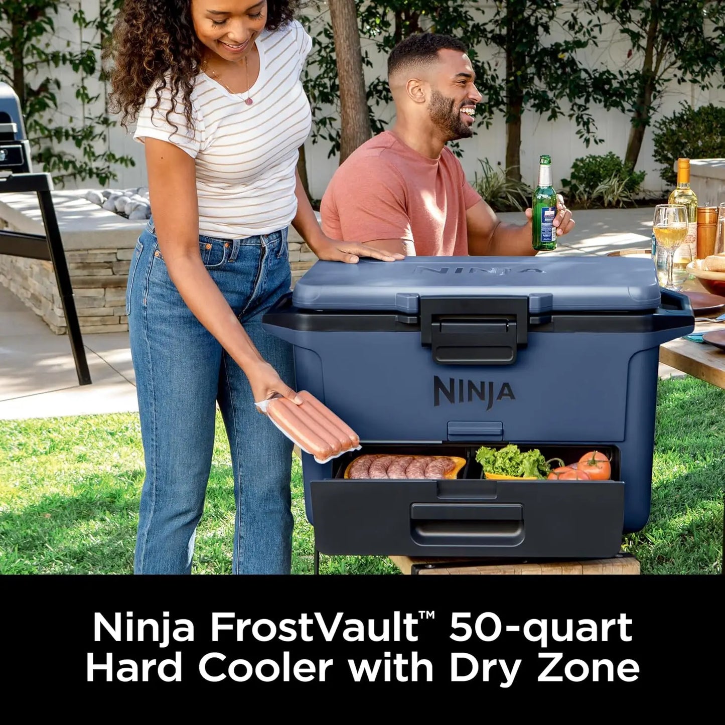 50qt Hard Cooler with Dry Zone, Fridge-Temp Drawer for Drinks & Food, Holds Ice for Days