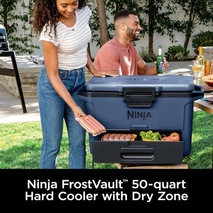50qt Hard Cooler with Dry Zone, Fridge-Temp Drawer for Drinks & Food, Holds Ice for Days