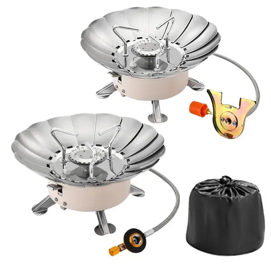 Camp Stove Propane Camping Cook Stove Foldable Adjustable Flower Shield Stainless Cassette Burner Piezoelectric Ignition