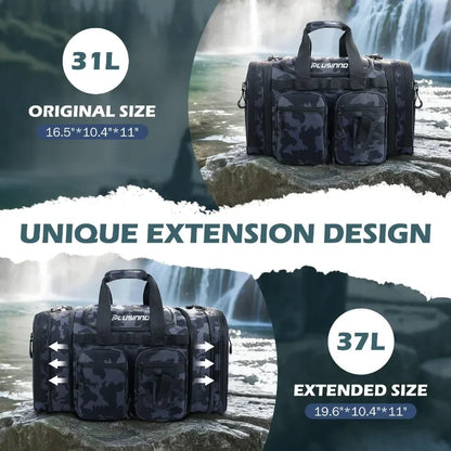 PLUSINNO Expandable Tackle Bag for Saltwater and Freshwater Fishing Water Resistant Fishing Gear Storage Solution with Multiple