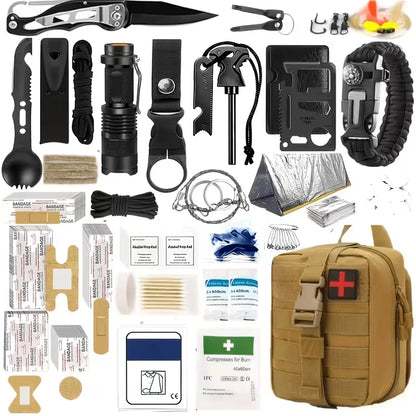 258-Piece Emergency Survival Kit Portable Travel First Aid Kit Car Camping Gear Tactical Hiking EVA Bag Office Boat Accident Pack