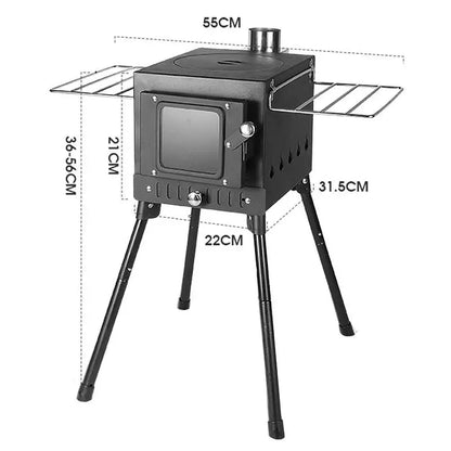 Camping Firewood Stove Portable Tent Wood Burning Stove With Chimney Folding Fire Wood Heater BBQ Stove Grill For Camp Fishing