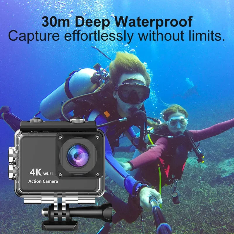 4K Ultra HD Action Camera WiFi Sports Cam 30m Waterproof 2.0" Screen 30fps Helmet Cam for Cycling Motorcycle Skiing Diving Outdo