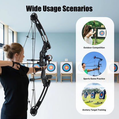 Compound Bow Arrow Set 30-55lb Adjustable Draw Length 24-29.5" for Adults Right Hand,3-Pin Sight Archery Hunting Bow w/12 Arrows