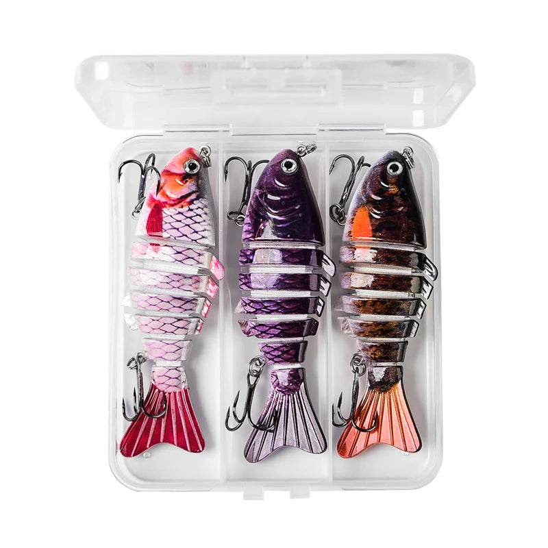 JSFUN 3PCS Lifelike 7 Segment Swimbait Fishing Lures10cm/15g Slow Sinking Crankbait Hard Baits for Freshwater Saltwater Fishing