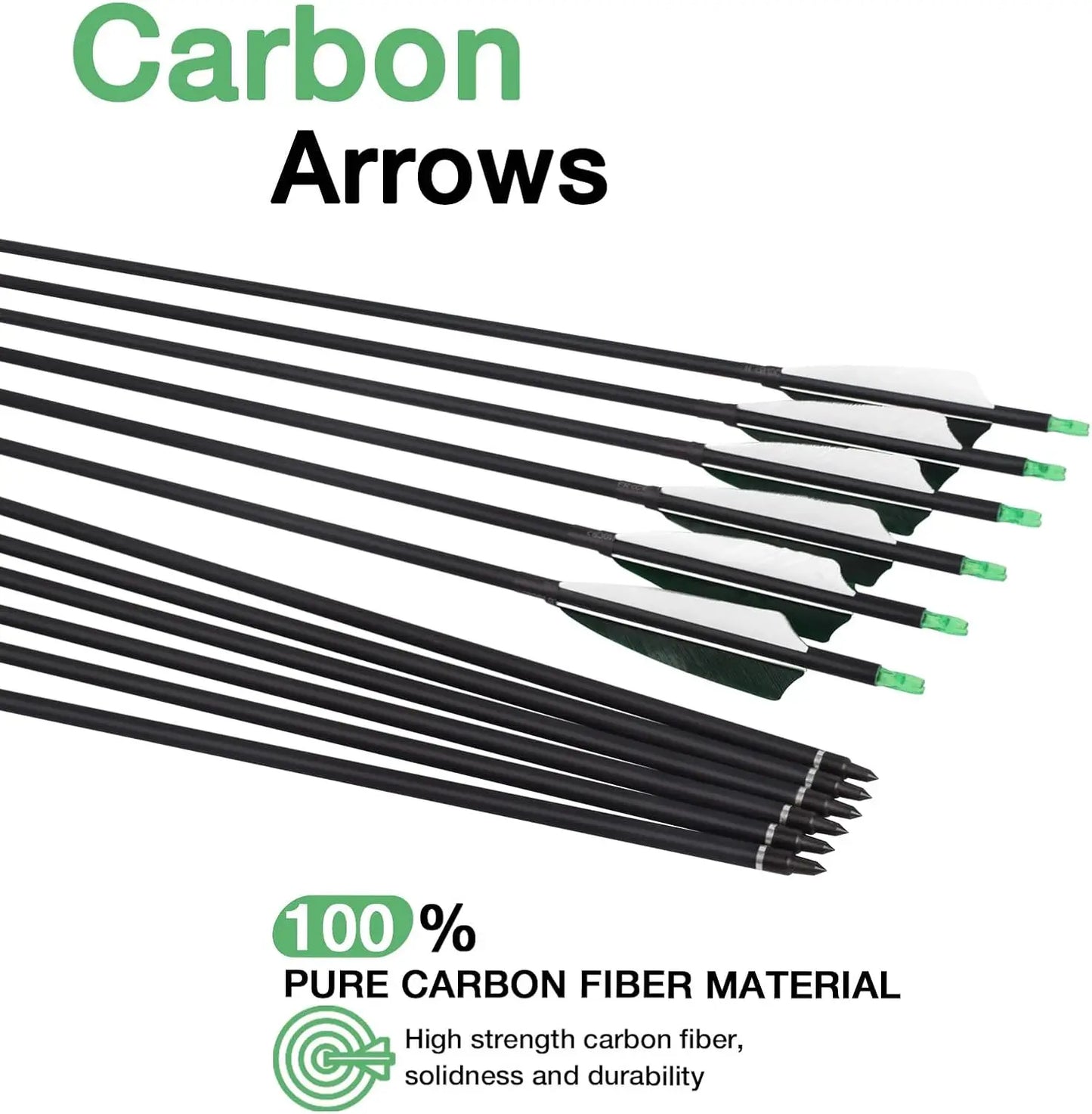 YLS 500 Spine Arrows 30 In Carbon Arrows 4" Turkey Feather Archery Target Practice Hunting Arrows with for Recurve Bow Long Bow