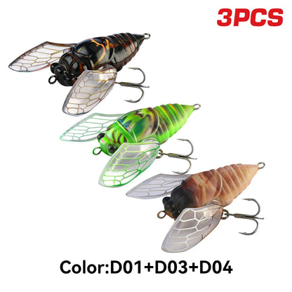 Kingdom 3Pcs Cicada Fishing Lure 2.4g 27mm Bionic Floating Artificial Hard Crankbait Bass Trout Pike Topwater Fishing