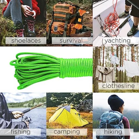 Paracord Type III 550 Neon Green 50 ft 4mm Tactical Rope MIL-SPEC Outdoor para Cord Camping Hiking Fishing Gear and Equipment E