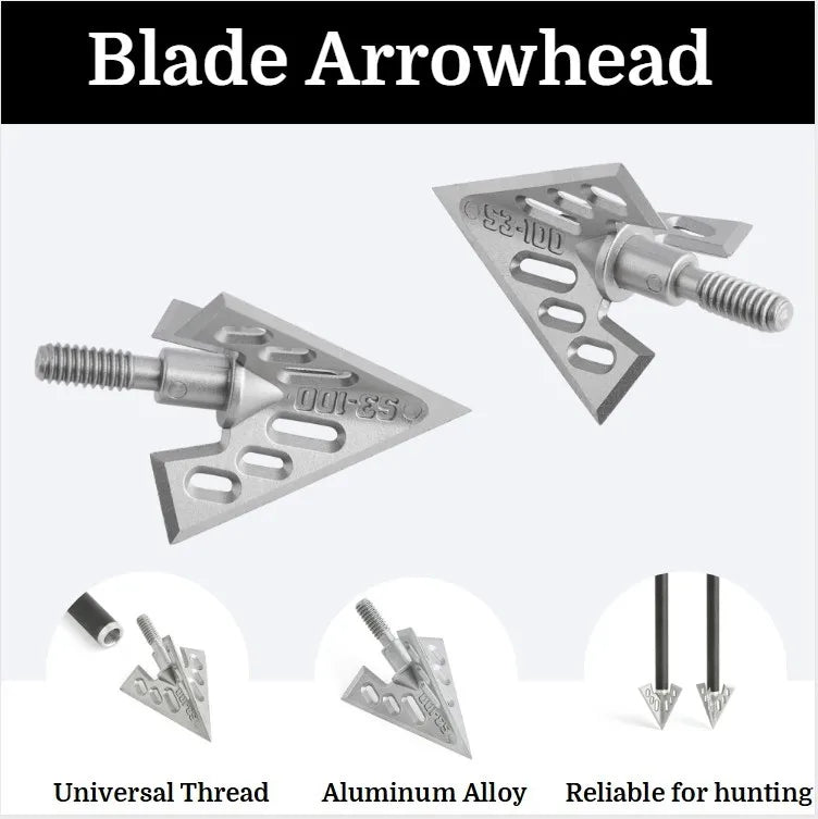 100Grain Hunting Broadhead Archery Blade Arrowheads Bow Shooting Aluminum Point Screw In Point Silver Aluminum alloy