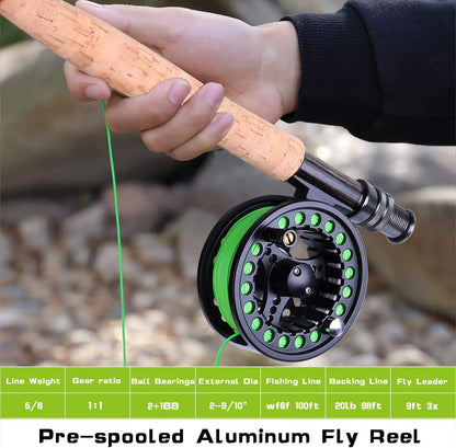 Lightweight Graphite Fly Fishing Rod and Reel Combo Starter Kit with Carrier Bag, 4-Piece Ultra-Portable Design